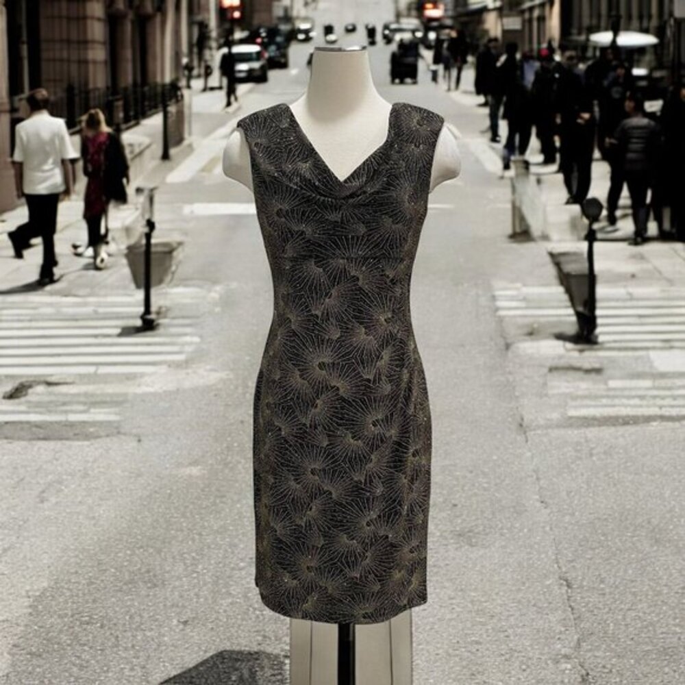 Metallic‎ Black/Gold Sheath Dress Glam Party Chic Elegant Evening Cocktail HOCO